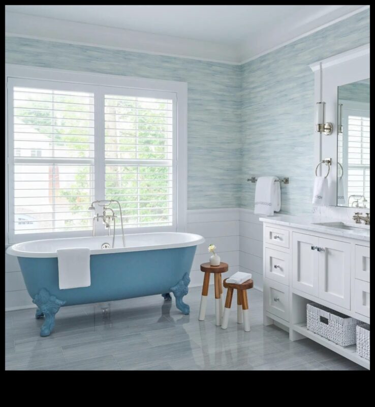 Piekrastes vannas istabas dekors spa līdzīgai pieredzei